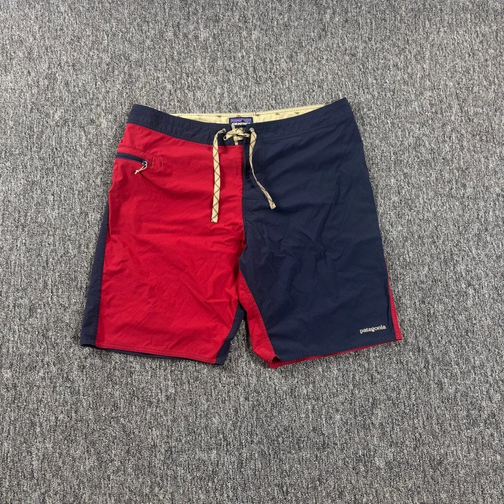 Patagonia Baggy Surf Colorblock Board Shorts Red Navy Blue Mens Size 38